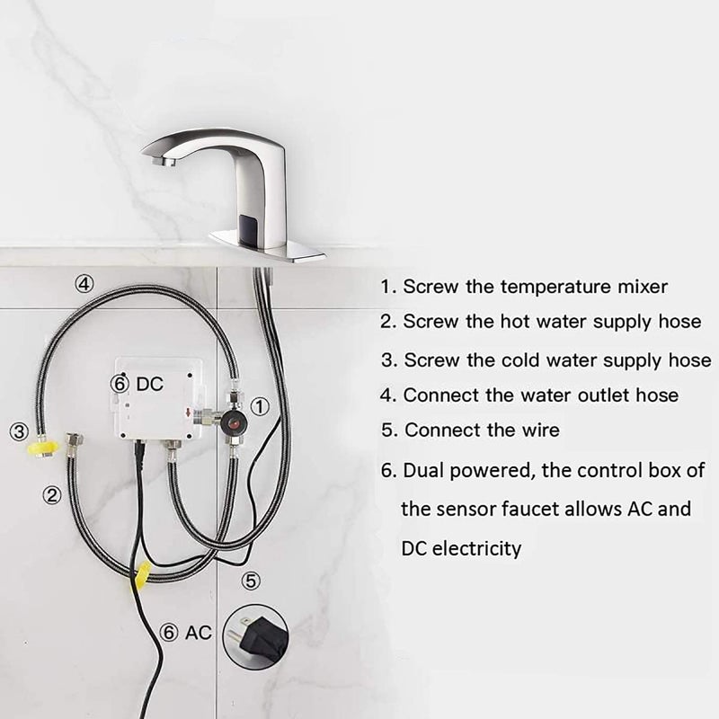 YCCUZA Automatic Sensor Touchless Bathroom Faucet Brushed Nickel Motion Actived Solid Brass Bathroom Sink Faucet with Hole Cover Plate Hands Free Vanity Faucets Deck Mount - Image 3